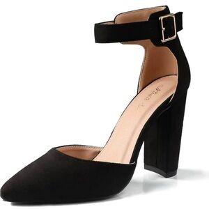 NEW Black Suede‎ Closed Toe Ankle Strap Heels Size 11
